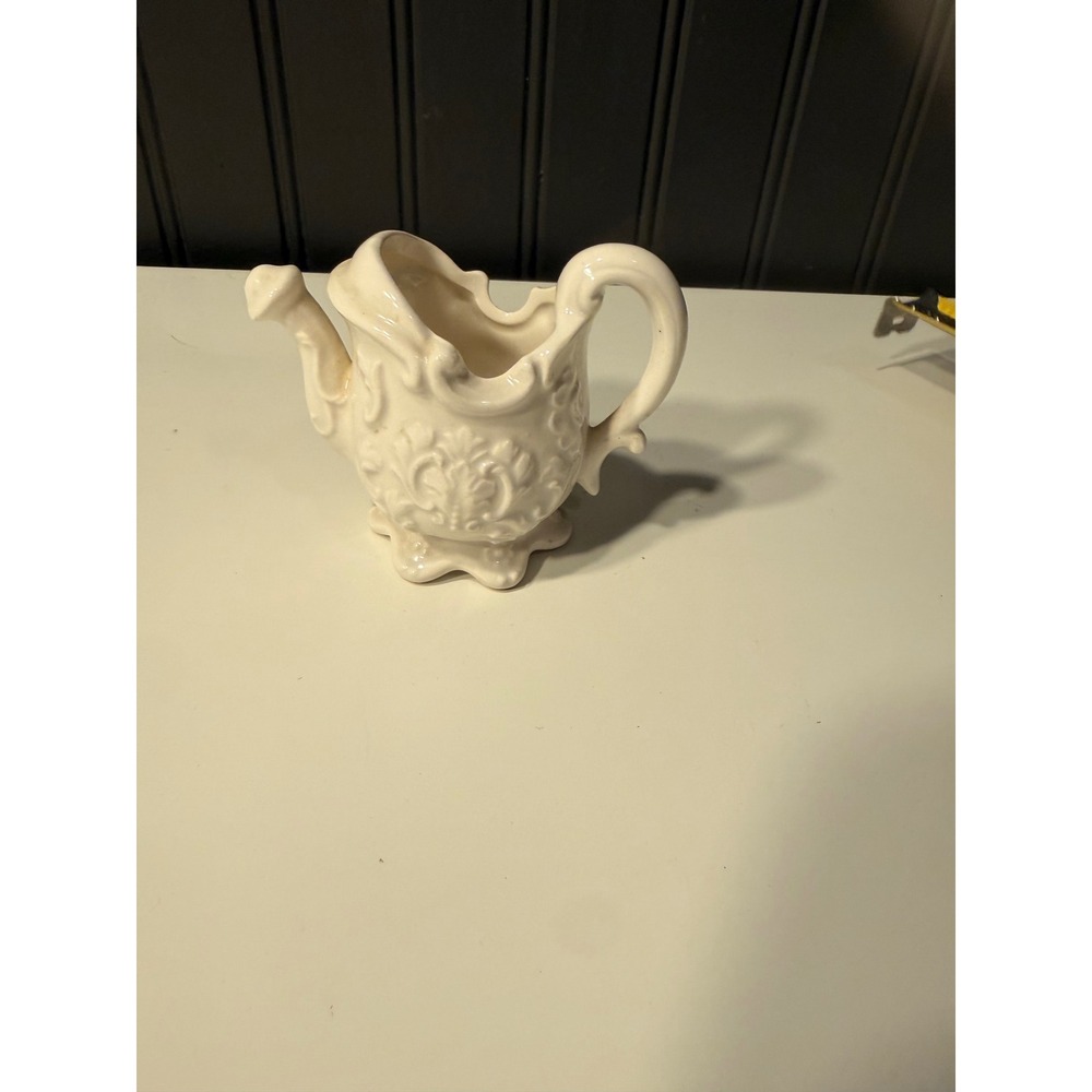 Relpo 2085 Vintage White Ceramic Watering Can Miniature Planter Japan Ornate